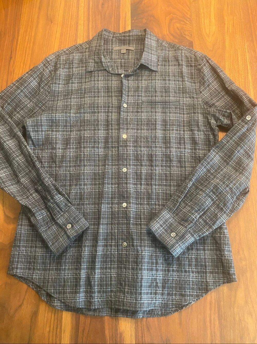 John Varvatos Men's Dark Plaid Long Sleeve Button Down Shirt Black Gray Large